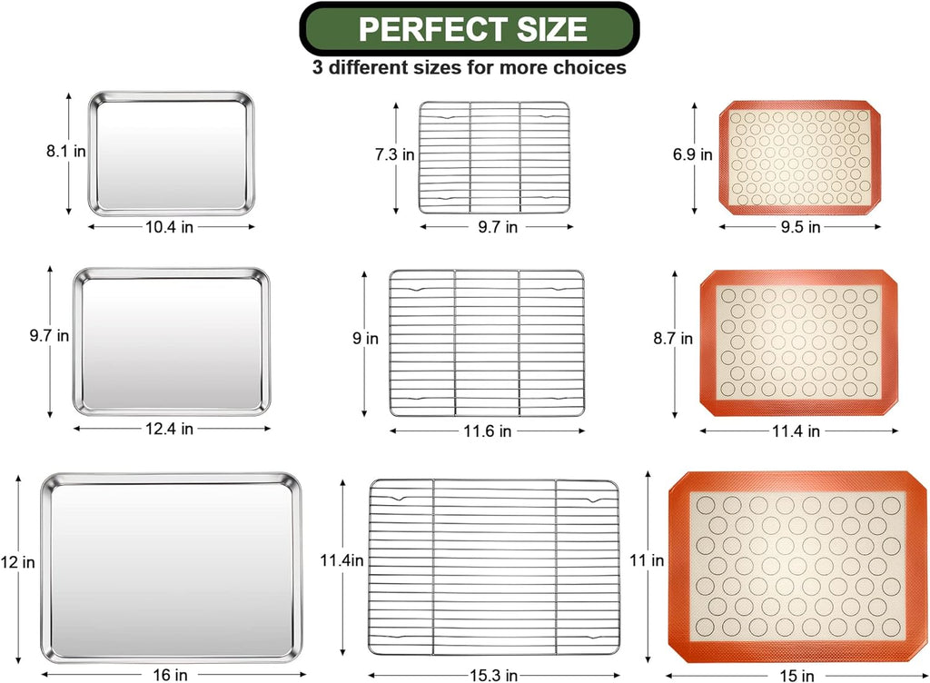 Skiennix Baking Sheet Tray Set - Heavy Duty Stainless Steel Cookie Pan with Silicone Mats | 9-Piece Set in Red