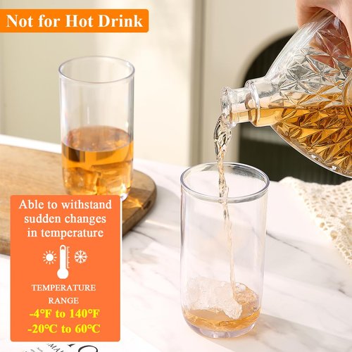 HOMQUEN 14oz Highball Glasses, 6pcs Drinking Glasses, PET Clear Plastic Water Glasses, Beer Glasses, Iced Coffee Glasses, Ideal for Cocktail, Whiskey, Soda, Tea, Water, Gift
