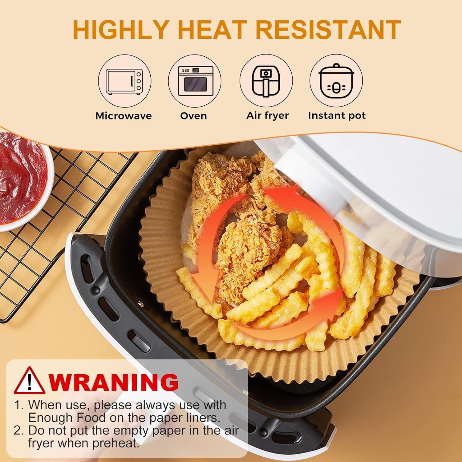 Skiennix Air Fryer Paper Liners - 400 Pcs Heavy-Duty Non-Stick Parchment for 2-4 Qt Baskets | 6.5" Square