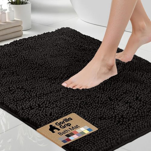 GORILLA GRIP Bath Rug Mat - Thick Soft Absorbent Chenille | Quick-Dry Microfiber, 54x24, Black