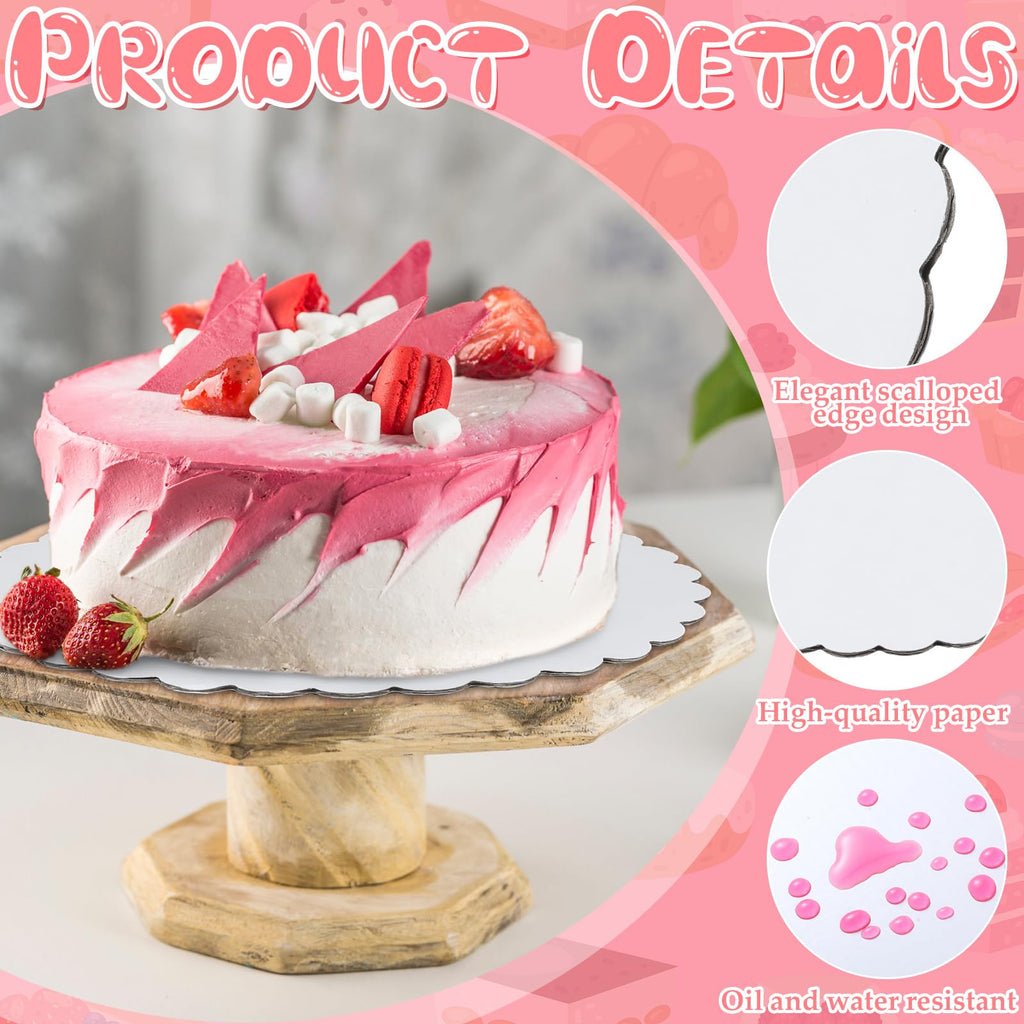 Newtay 50 Pcs 5 Inch Scalloped Bases Cake Boards Scalloped Bases White Mini Cake Boards for Mousse Cupcake Dessert Decorating Grease Proof Disposable Baking Supplies
