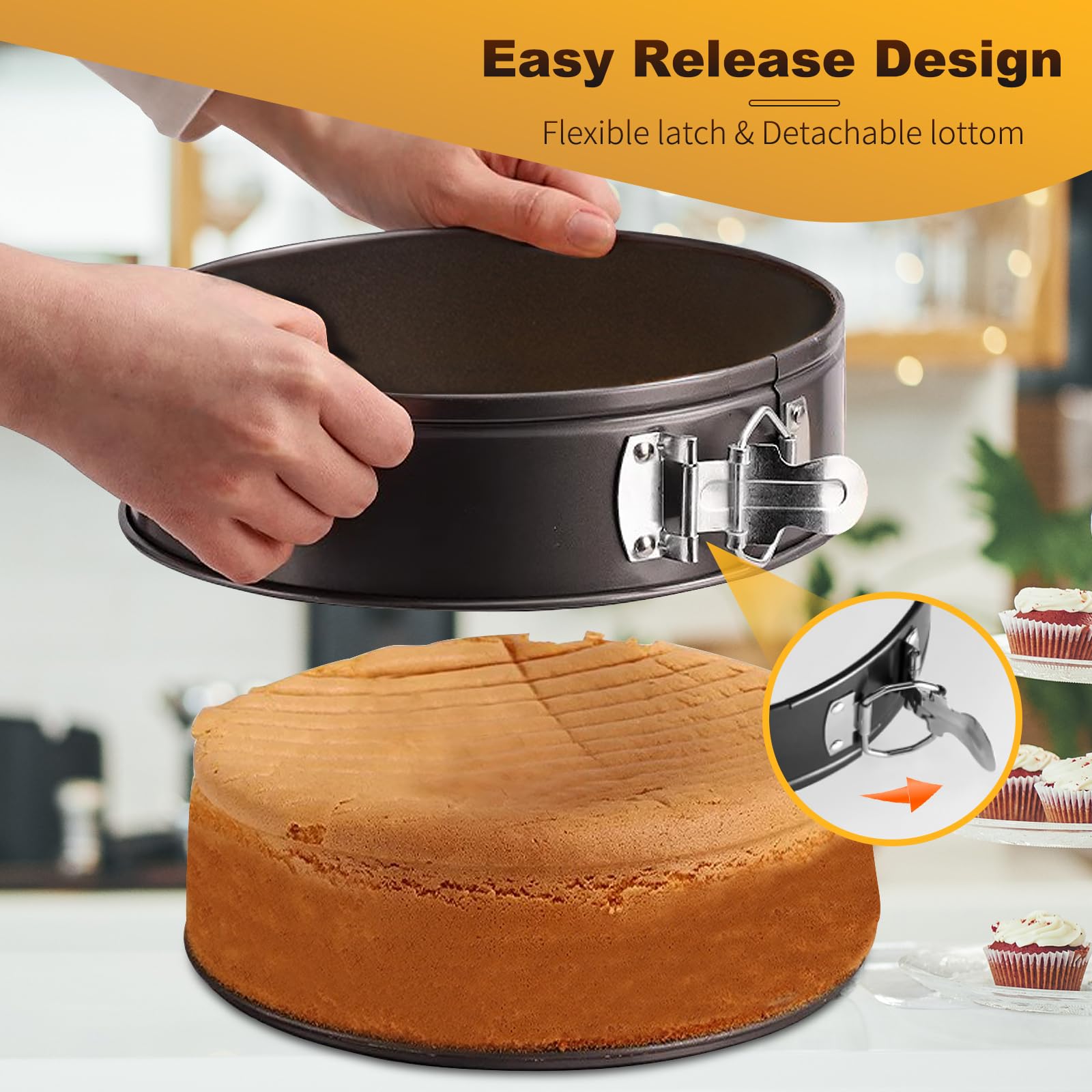 RHQQ Springform Cake Pan, Cake Pan with 6 Different Size (7,8,9,9.5,10.2,11inch), Cake Molds for Baking with Removable Bottom, Non-Stick Bakeware for Effortless Baking and Easy Release