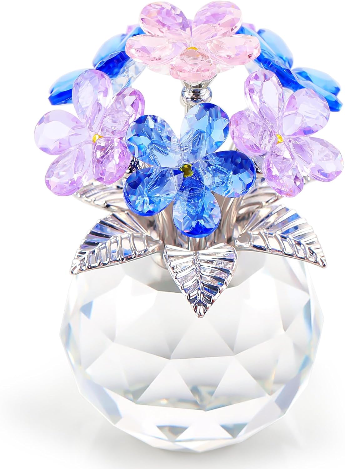 YWHL Colorful Crystal Forget-Me-Not Flower Figurine - Handmade Glass Home Decor | Perfect Gift for Women