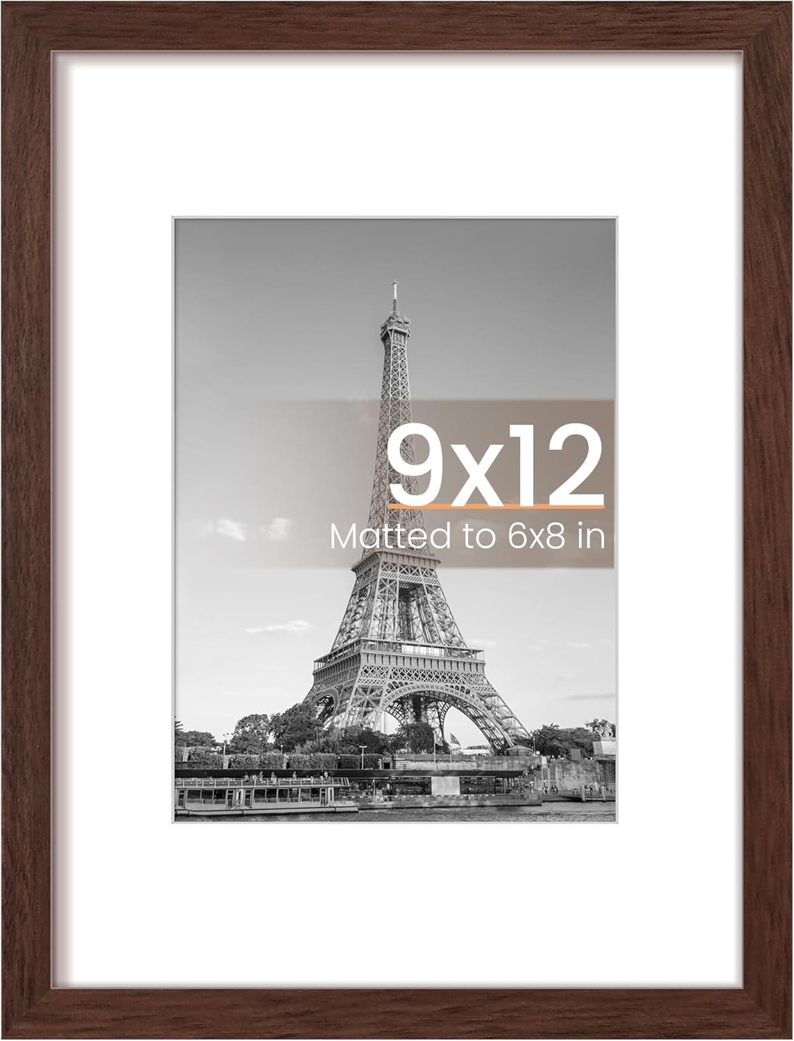 Upsimples 9x12 Picture Frame - Versatile Wall Hanging for 6x8 or 9x12 Photos | Brown, 1 Pack