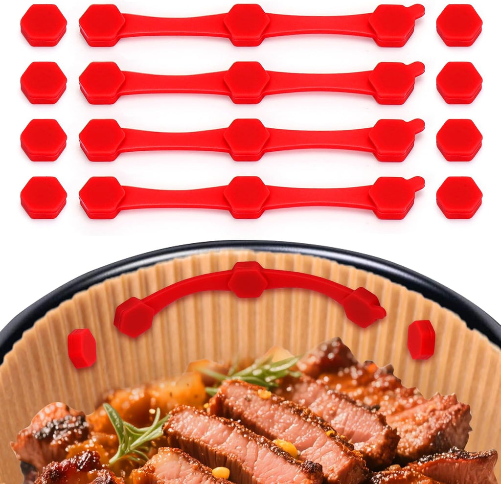 Skiennix Air Fryer Accessories - 12PCS Silicone Buckle Magnets for Parchment Paper | High-Temp Resistant, Red