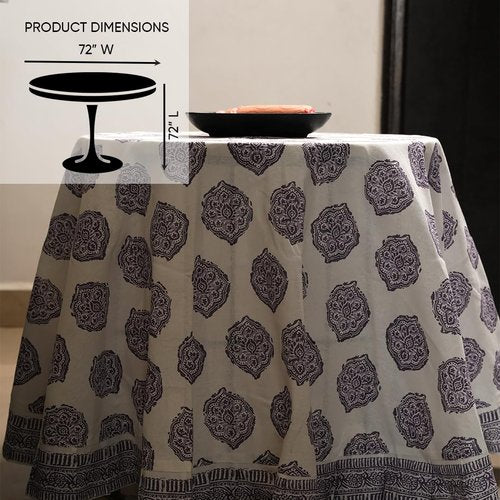 LOTUS MILLS 100% Organic Cotton Lavender Purple Paisley Medallion Table Cloth, Indian Block Print Table Linen for Dining, Parties, Wedding, Outdoors Home Decor | 72 INCH Round | 6-8 Seater