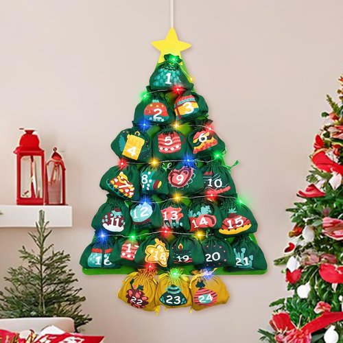 Cshare Christmas Advent Calendar - Reusable Hanging Tree Design with 24 Pockets for Countdown Decor