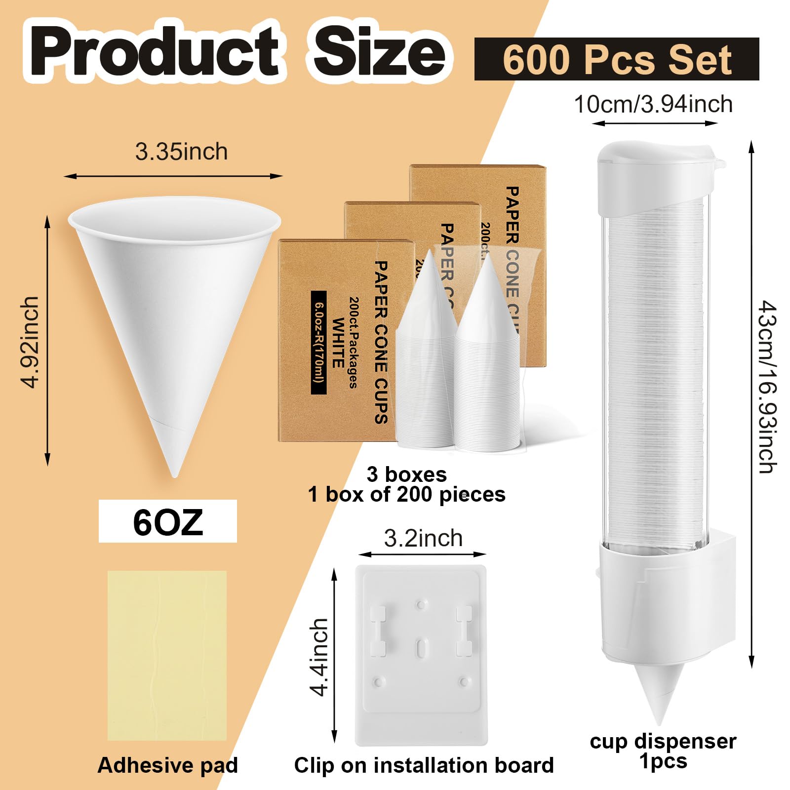 Roshtia 600 Pcs 6 oz Snow Cone Cups Paper Thicken Disposable with 1 Cups Dispenser Pull Type Wall Mount Cup Holder Paper for Restaurants, Home, and Office, and Shaved Ice, Cold
