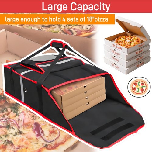 Acshio Insulated Pizza Delivery Bag, 20''L x 20''W x 8''H Professional Thermal Pizza Warmer Bags, Large Heavy Duty Pizza Carrier, Hot Cold Food Delivery Bag for Delivery Bike, Camping