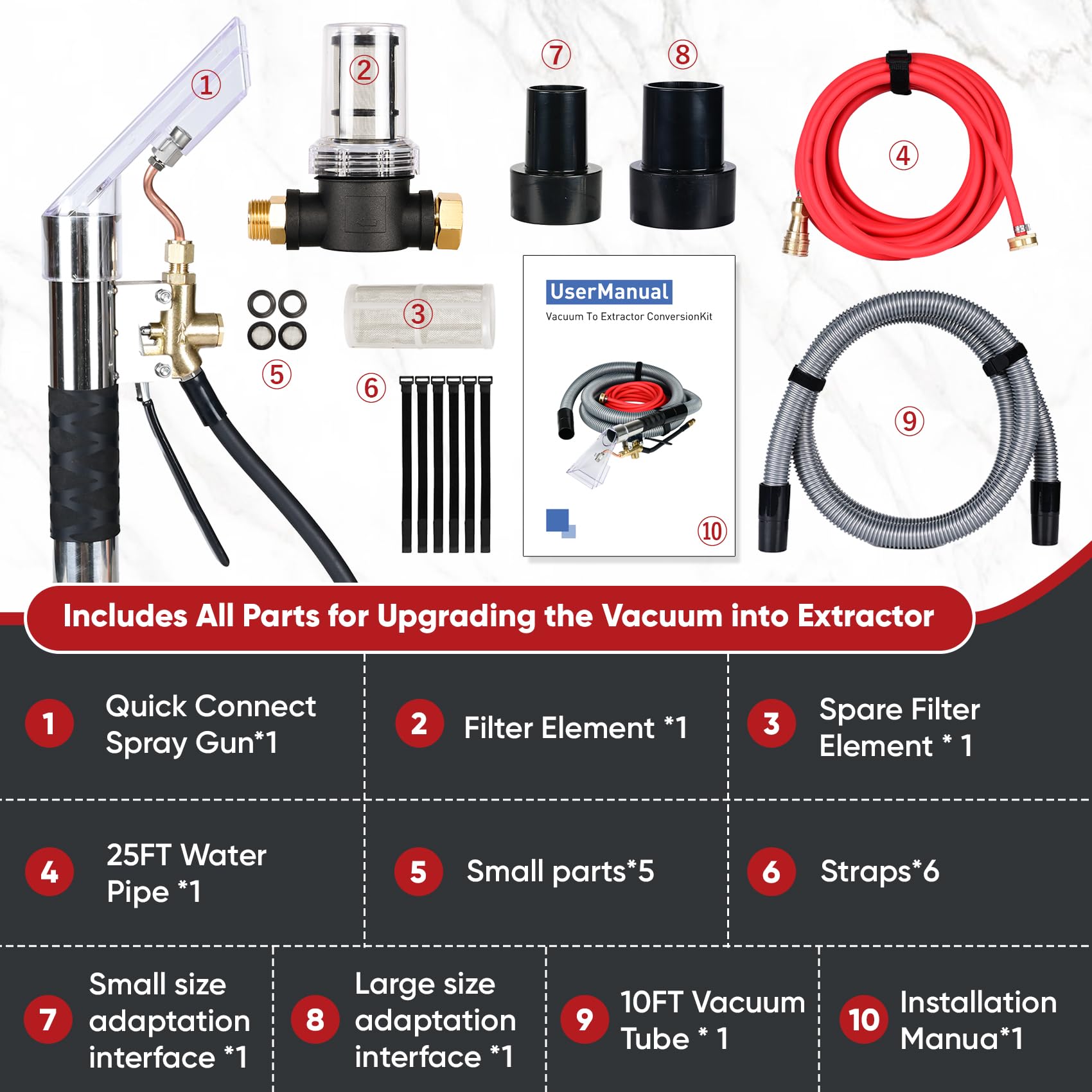 Shop Vac Extractor Kit, Universal Extractor Hose Kit for Shop Vac, Extractor Vacuum Attachment With 25FT Water Line and 10 FT Vacuum Hose & Adapter for Carpet Cleaning