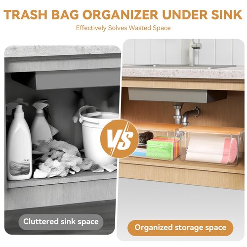 Hiitytin Trash Bag Holder Dispenser, Garbage Bag Dispenser with Bamboo Lid & Handles, Stackable Clear Trash Bag Organizer Under Sink for Kitchen, Pantry, Laundry Room, Cabinet