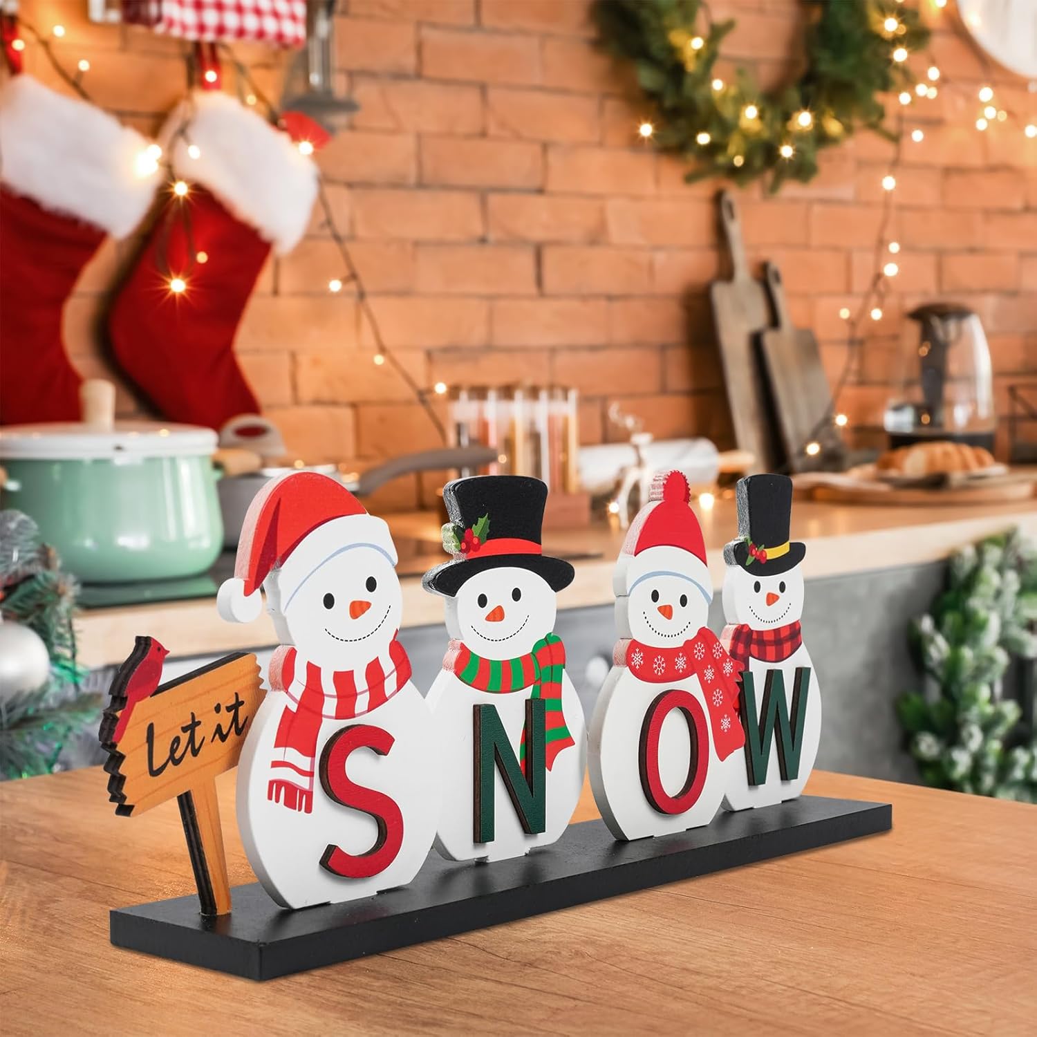 Wooden Snowman Table Centerpieces - Festive Christmas Decor for Holiday Office & Home | Farmhouse Winter Style