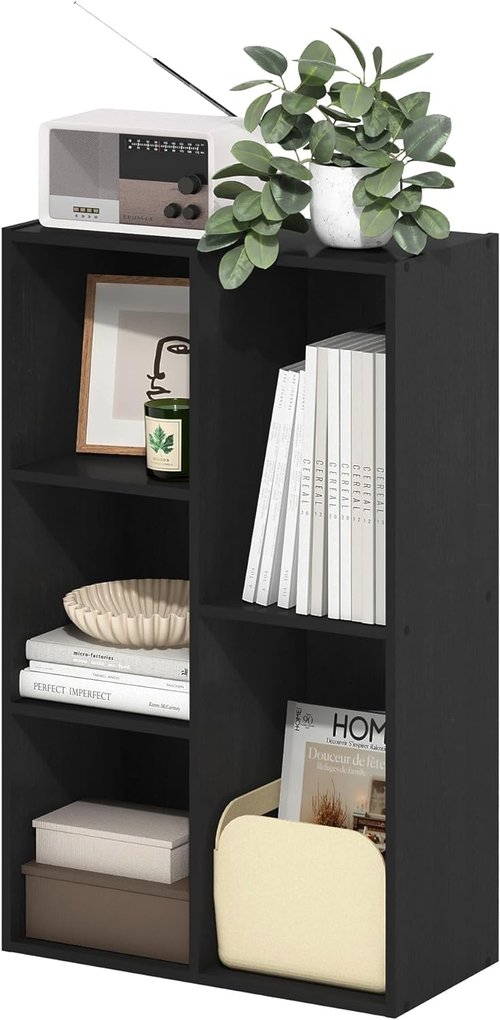 Furinno LUDER 5-Cube Bookshelf - Reversible Design, Easy Assembly | 9.4 x 19.5 x 31.5, Blackwood Finish