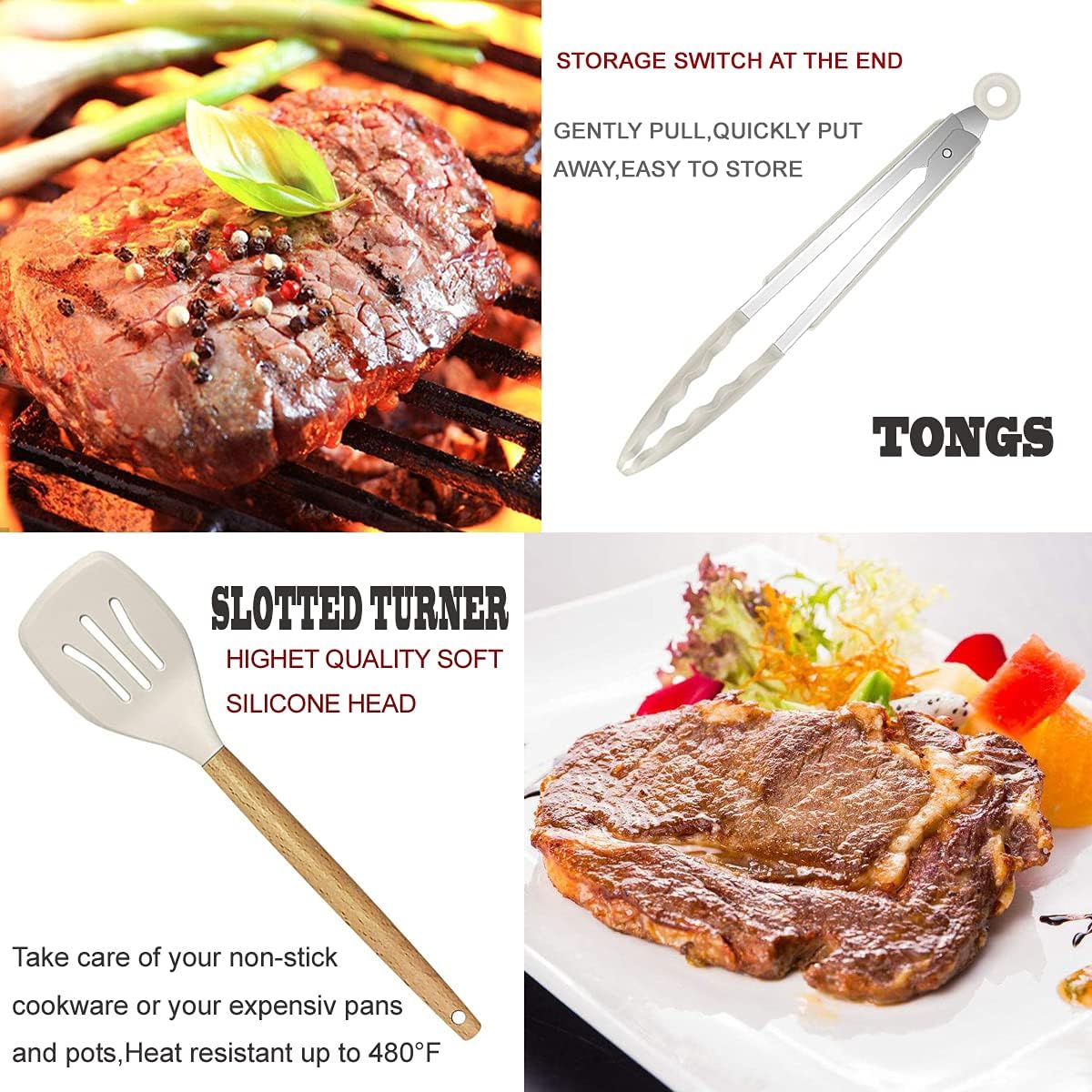 Skiennix Kitchen Utensils Set - 35-Piece Heat-Resistant Silicone & Wooden Cooking Tools