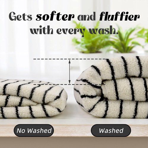Jacquotha Black and Ivory Striped Bath Towels Set of 2, Lighter & Quick Dry Towels Large 27.5 x 55 inches, Farmhouse for Bathroom, Pool, Shower