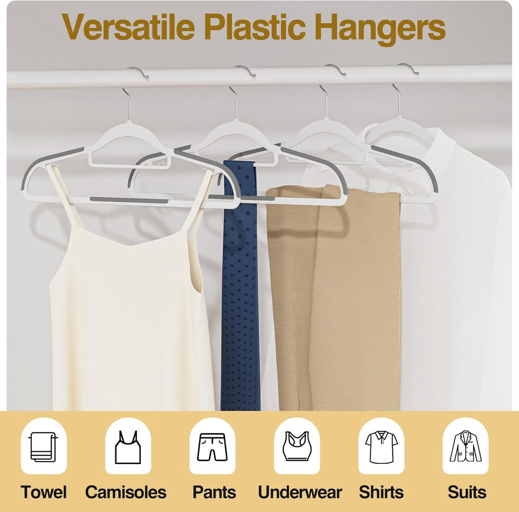 Plastic Hangers 50 Pack - Heavy Duty 16.5 in Clothes Hangers with 360° Swivel Hook & Non-Slip Bar
