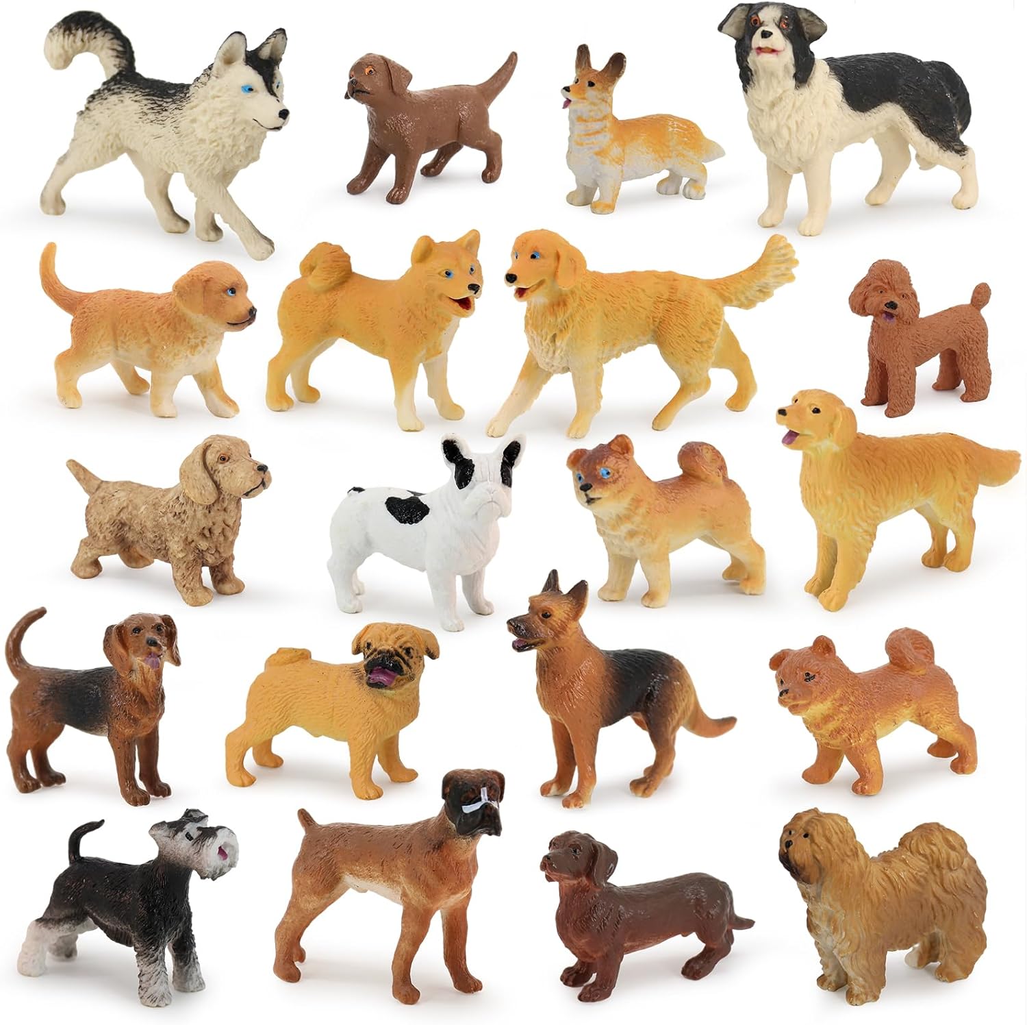 Muchfun 20Pcs Dog Toy Figures - Realistic Animal Figurines for Kids' Cake Toppers