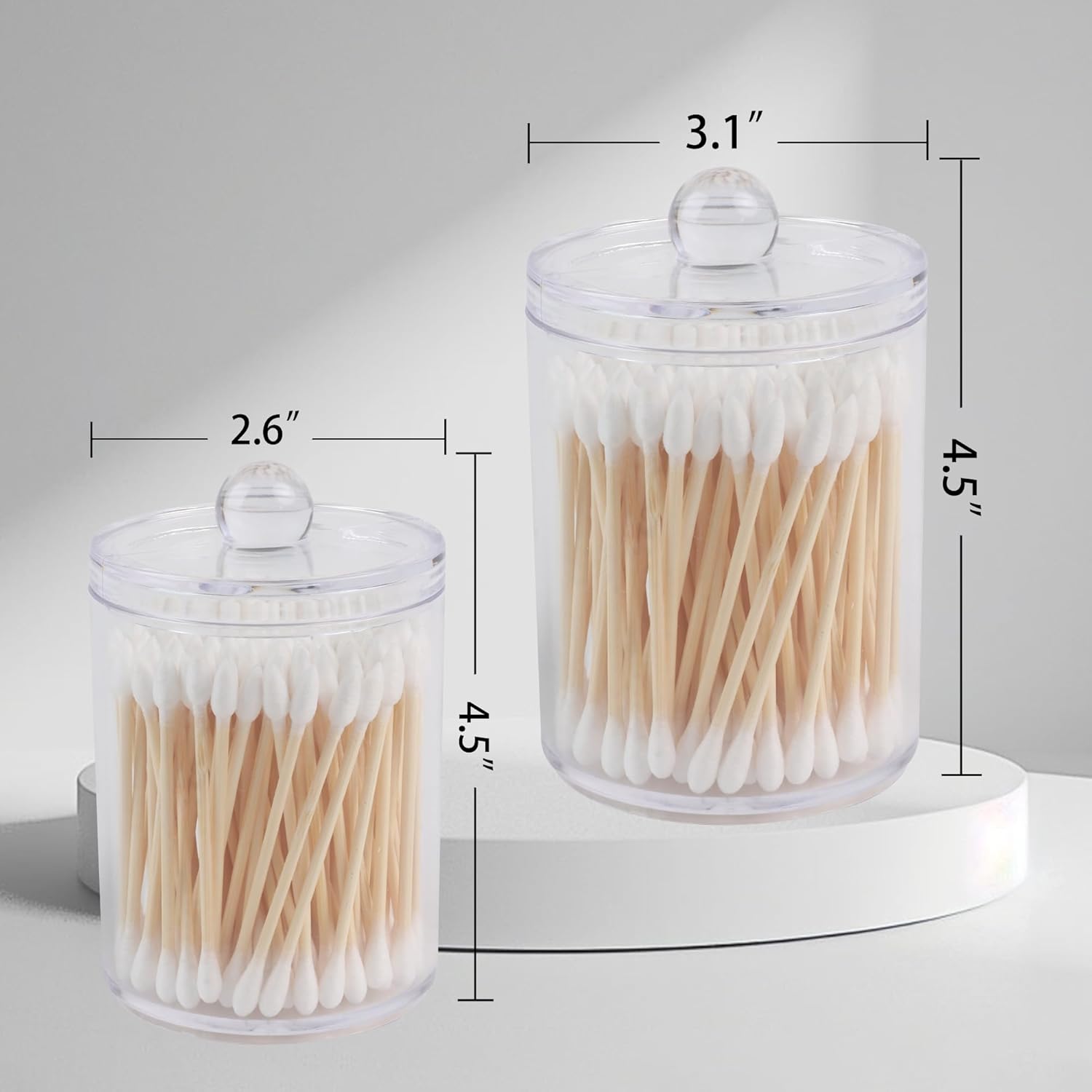 Skiennix Acrylic Qtip Holder Dispenser - 4 Pack Apothecary Jar Set for Makeup & Bathroom Storage | 10 & 12 oz