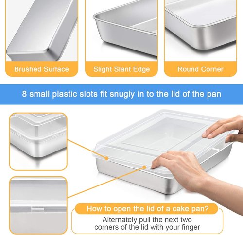 E-far Stainless Steel Baking Pan Set - 12⅓ x 9¾ Inch Rectangle Bakeware with Lids | Non-Toxic, Heavy Duty & Dishwasher Safe