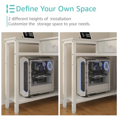 DLisiting Small White L Shaped Desk with Drawers & Storage Shelves, 40 Inch Corner Desk with Power Outlet for Small Space Home Office, Study Work PC Desks for Bedroom