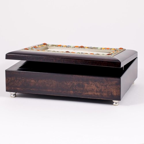 Cottage Garden Jeweled Music Box - Burlwood Finish, Plays "You Are My Sunshine" Tune