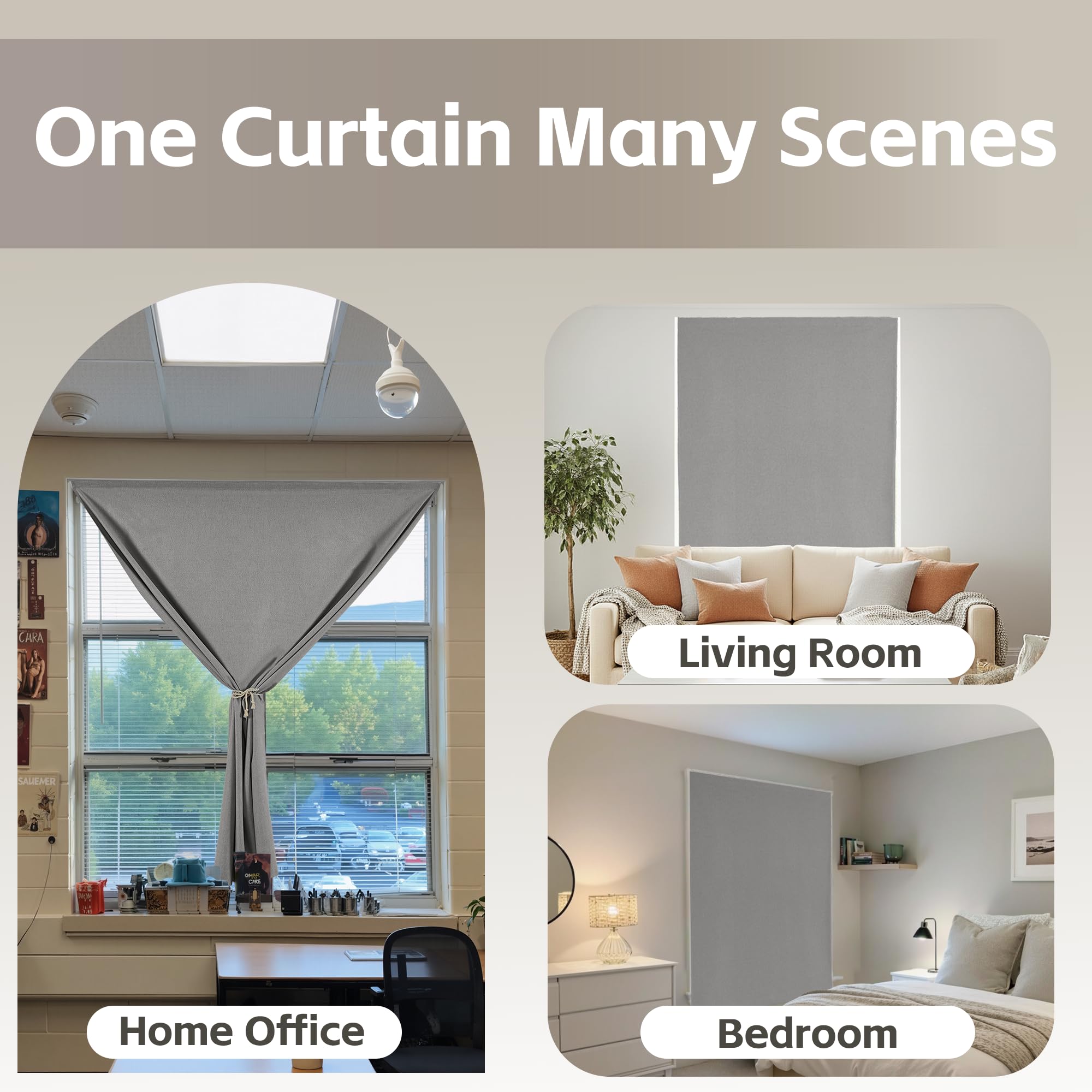NICETOWN Grey Faux Linen 100% Blackout Blind Large Doorway Curtain Self Adhesive Drape, No Drill Easy to Install for Living Room Window Treatment, W59 x L84, 1 Panel