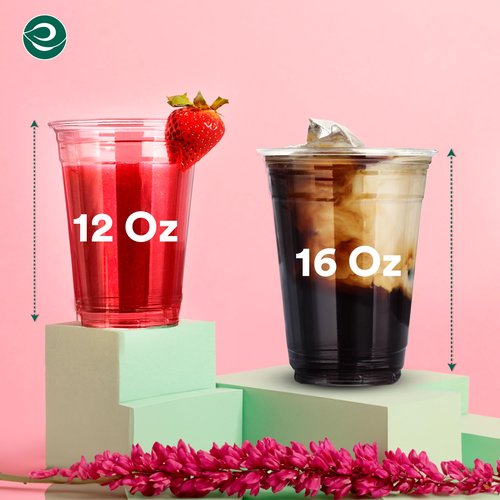 ECO SOUL 200 Pack Compostable Party Cups 16 oz Plant-Based Disposable Clear Cold Cup for Wine, Coffee, Smoothie & Soda Drinks | Cocktail Parties & Birthdays | Non-Toxic & BPA-Free Zero Plastic Glass