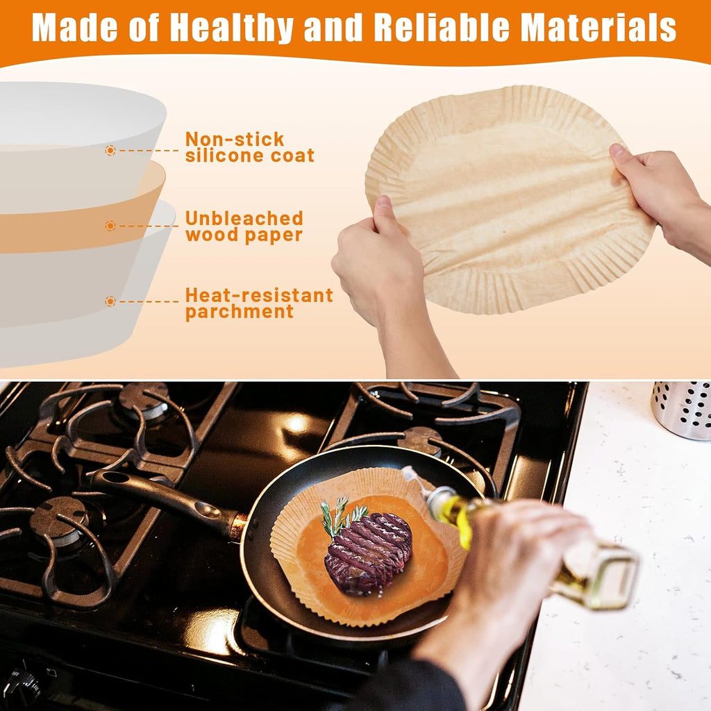 Air Fryer Liners 200PCS - Non-Stick 9 Inch Unbleached Parchment Paper for 5-8QT Air Fryers | Perfect for Baking & Roasting