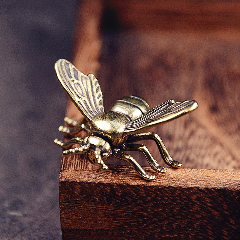 Skiennix Gold Bee Figurines - Decorative Brass Insect Statues | 3-Piece Collectible Set for Home Decor