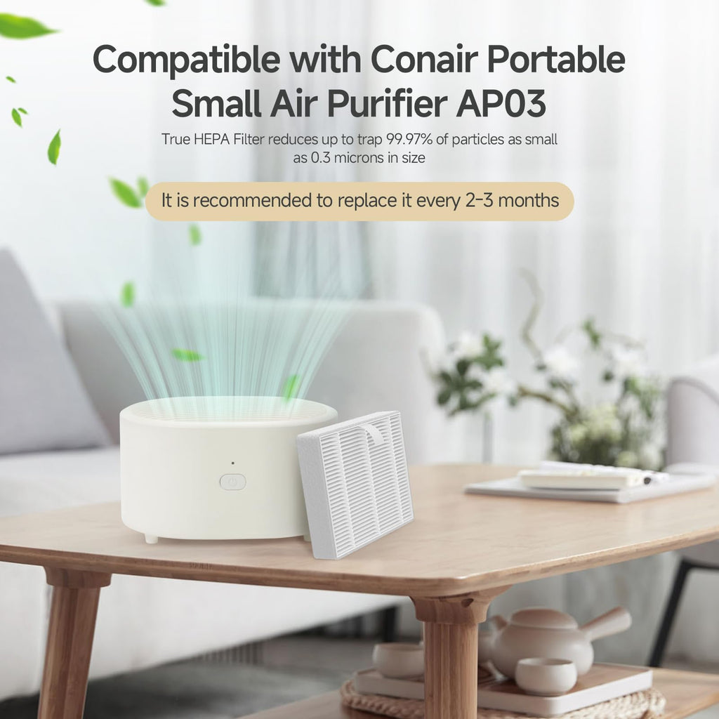 Harebery AP03 Replacement Filter, Compatible with Conair Portable Small Air Cleaner Purifier AP03 for Small Spaces, 4 Pack