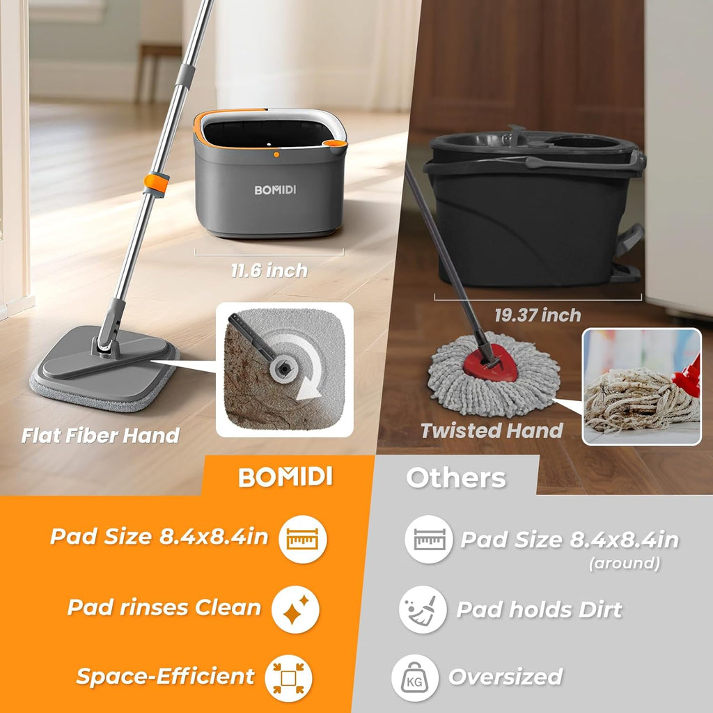 Skiennix Spin Mop and Bucket Set - Deep-Cleaning System with Separate Dirty Water | Versatile for Floors & Walls
