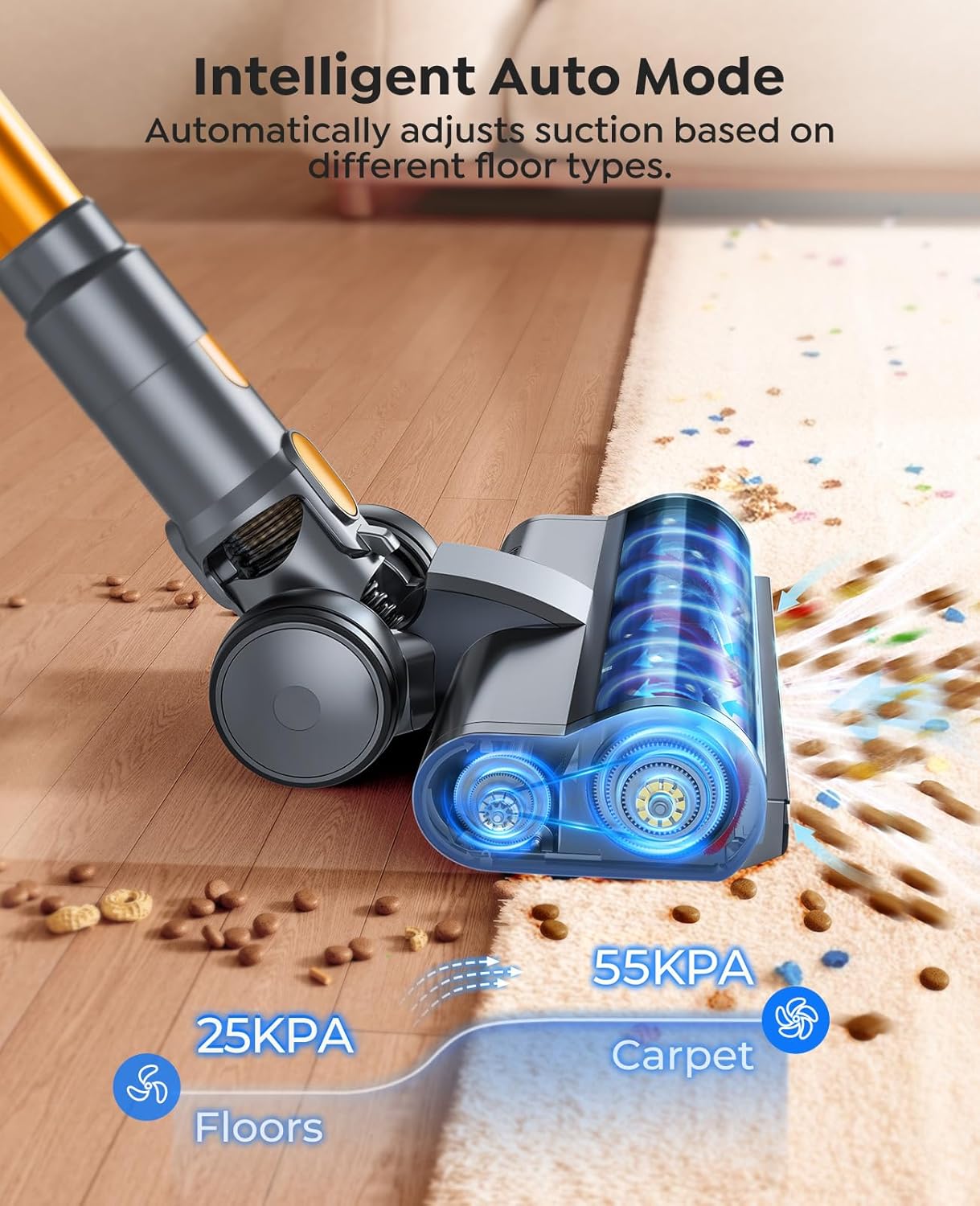 Skiennix Cordless Vacuum Cleaner - 55KPa Powerful Suction, 70-Minute Runtime, LED Touch Screen | Ideal for Pet Hair & Home Use