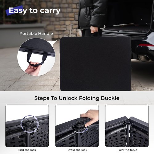 Byliable 6ft Folding Table - Portable Heavy Duty Plastic for Indoor/Outdoor Use | Black with Carrying Handle