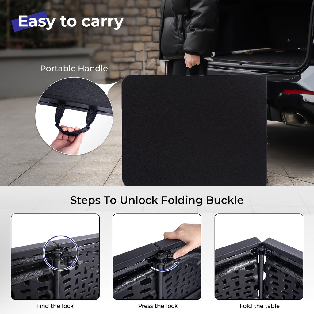 Byliable Folding Table 6ft Portable Heavy Duty Plastic Fold-in-Half 6 Foot Foldable Table Utility Dining Indoor Outdoor with Carrying Handle for Camping Picnic and Party, Black