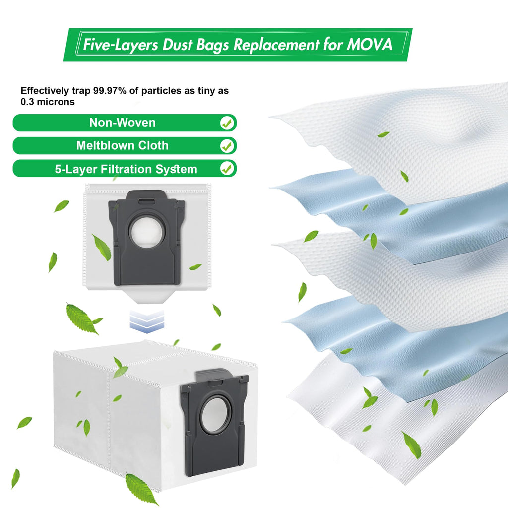 10 Pack Dust Bags for MOVA P10 Pro Ultra P50 Pro Ultra V50 Ultra Complete S20 Ultra P10 Ultra, 3.2L Large Capacity Bags for Mova P10 Pro Ultra Replacement Parts Self-Empty Station Robot Vacuum Cleaner