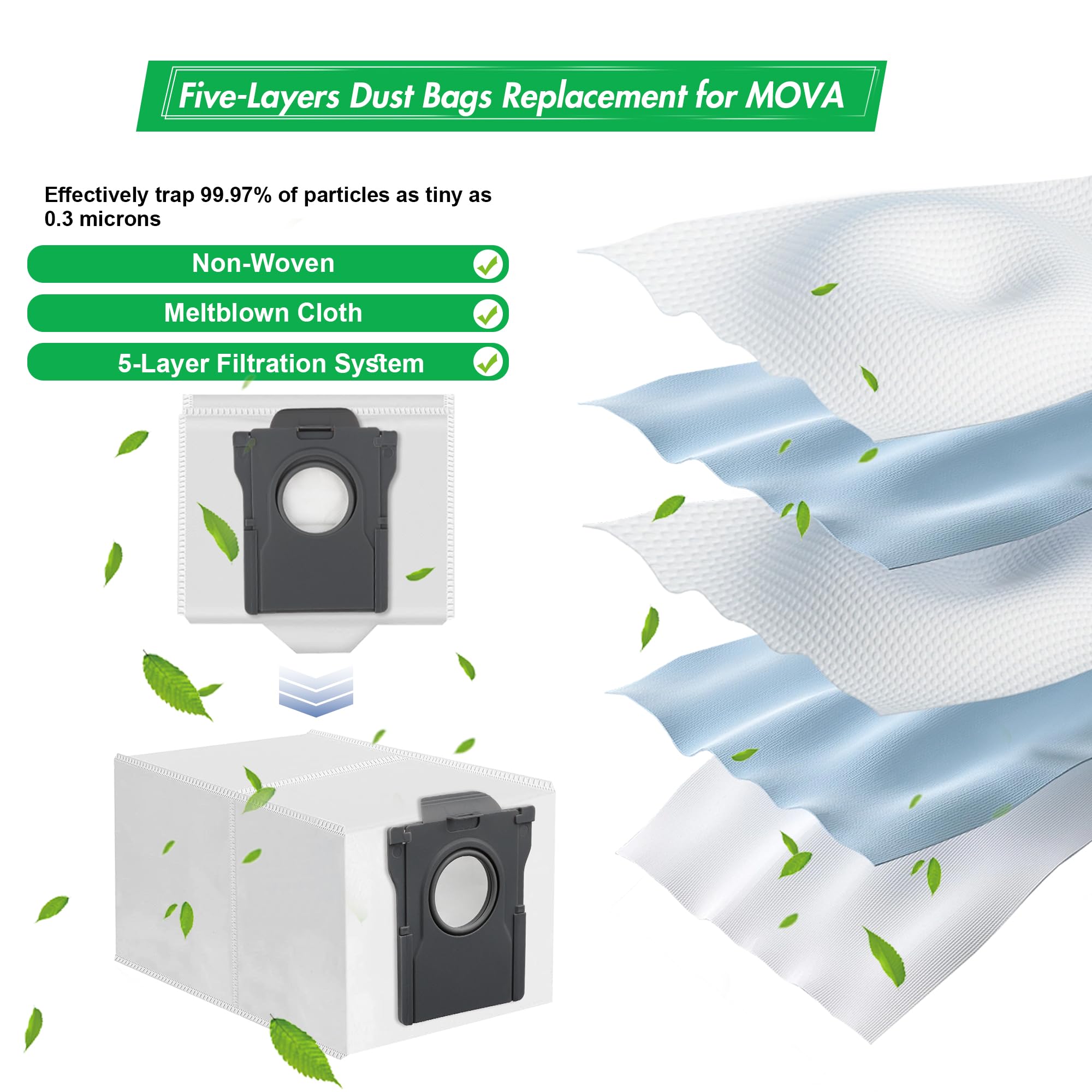 10 Pack Dust Bags for MOVA P10 Pro Ultra P50 Pro Ultra V50 Ultra Complete S20 Ultra P10 Ultra, 3.2L Large Capacity Bags for Mova P10 Pro Ultra Replacement Parts Self-Empty Station Robot Vacuum Cleaner