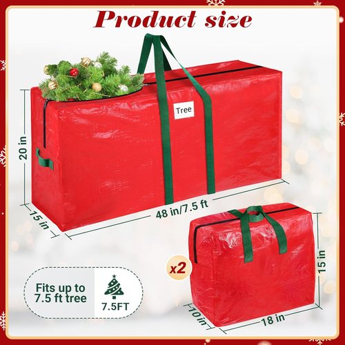 BlessedSeason Christmas Tree Storage Bag - Waterproof 7.5 Ft With 2 Large Tinsel Garland Bags, Reinforced Handles