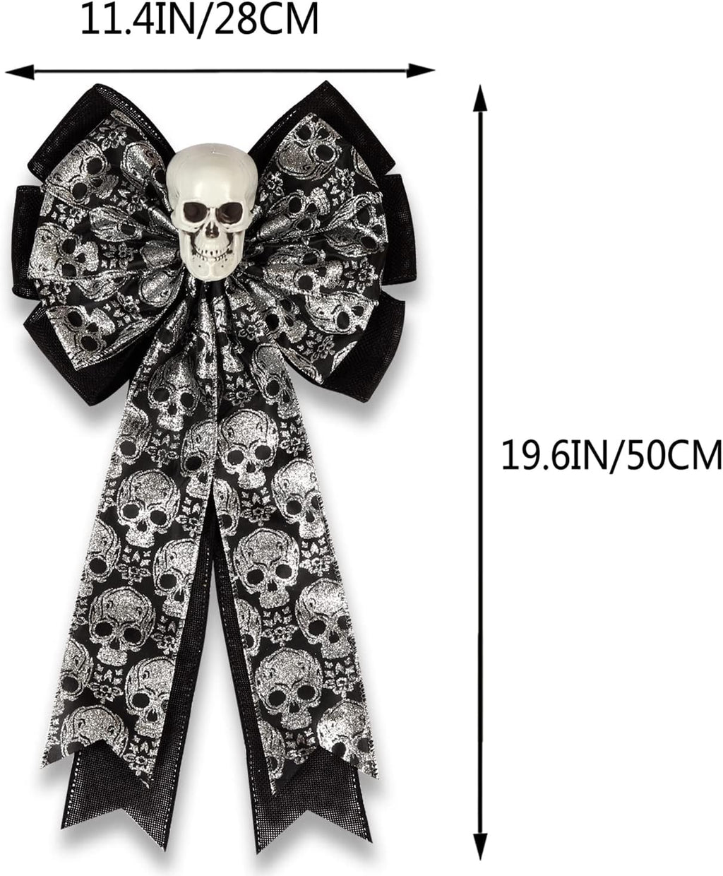 Skull Gothic Decor - Halloween Wreath Bow | Glittering Silver & Black Burlap, Perfect for Fall Outdoor Decor