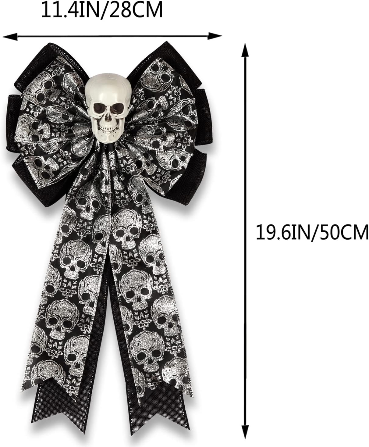 Skull Gothic Decor - Halloween Wreath Bow | Glittering Silver & Black Burlap, Perfect for Fall Outdoor Decor