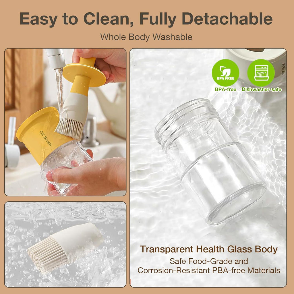 YARRAMATE Oil Dispenser with Brush - 300ml Glass Bottle for Kitchen | Heat-Resistant Silicone Basting Brush - Orange