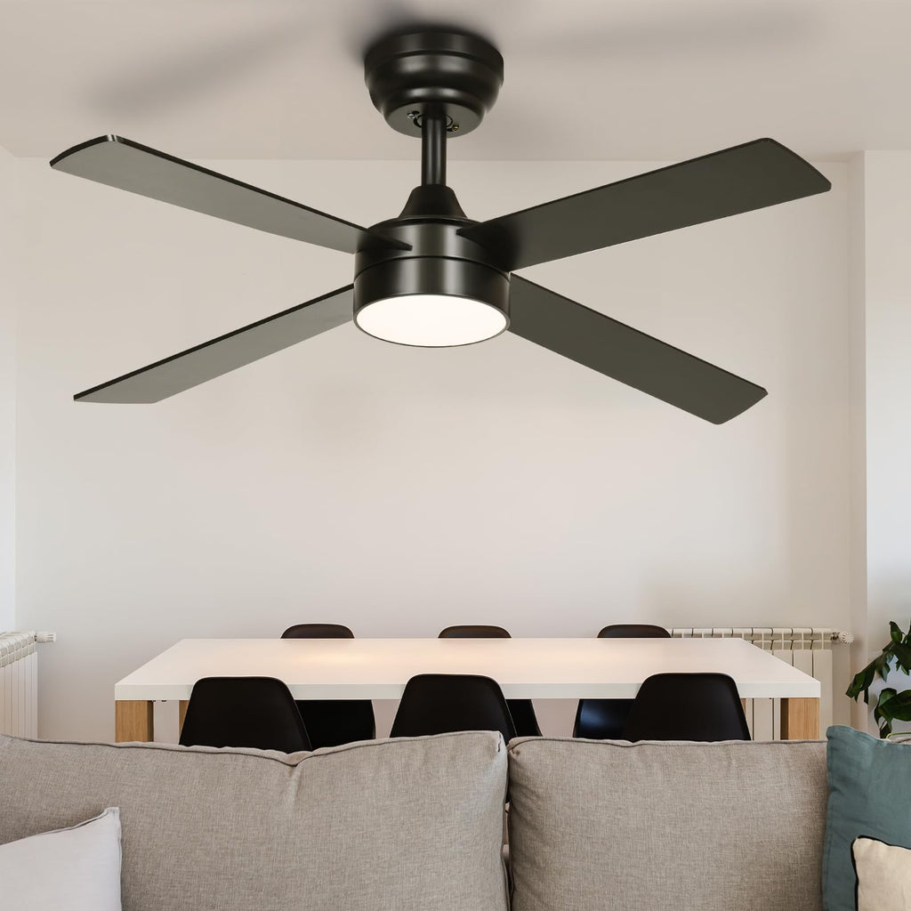 YITAHOME 48 Inch Black Ceiling Fan with Lights and Remote,4 Blades, App Control, Modern Smart Ceiling Fan Compatible with Alexa for Indoor, Reversible Quiet Motor, Memory Function