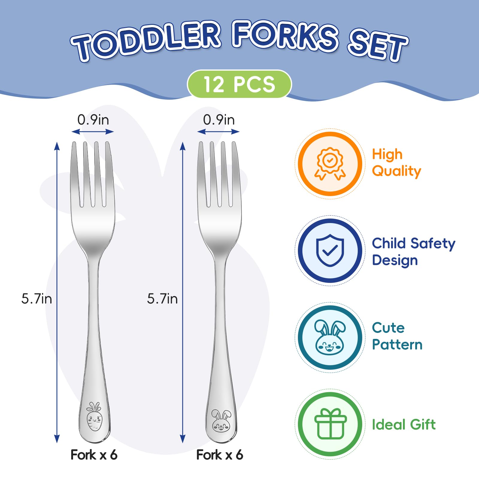 12 Pieces Stainless Steel Toddler Forks Set Kids Forks - Food Grade Kids Silverware Set Children Safe Small Forks Mirror Polished Sturdy and Durable Dishwasher Safe