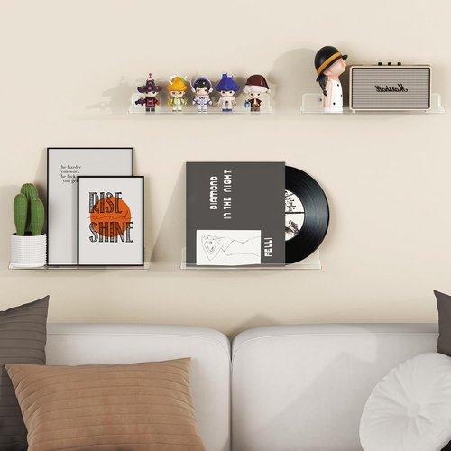 Lifewit Floating Shelves - Acrylic Wall Organizer for Perfume & Makeup | 14" Clear Display Rack (6 Pack)