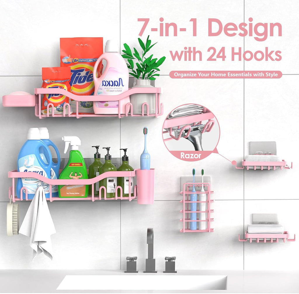NESOMI Shower Caddy - Rustproof Stainless Steel Organizer with Large Capacity | No-Drill 7-Pack Storage Solutions