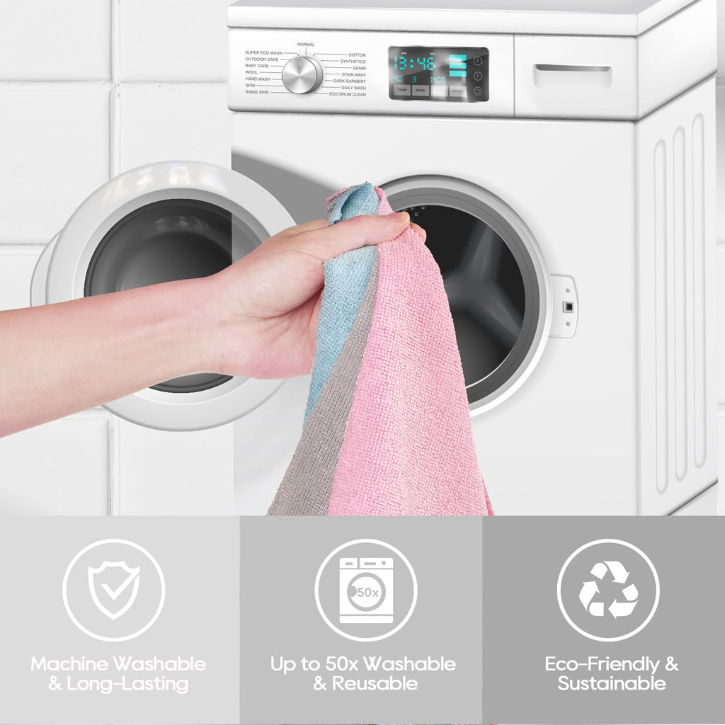 HONOVA Microfiber Cleaning Cloth Roll 45 Pack, 12''×12" Reusable Paper Towels, Tear Away Microfiber Towels, Highly Absorbent, All-Purpose Washable Cleaning Rags for Kitchen, Window, Car, Shop (Pink)