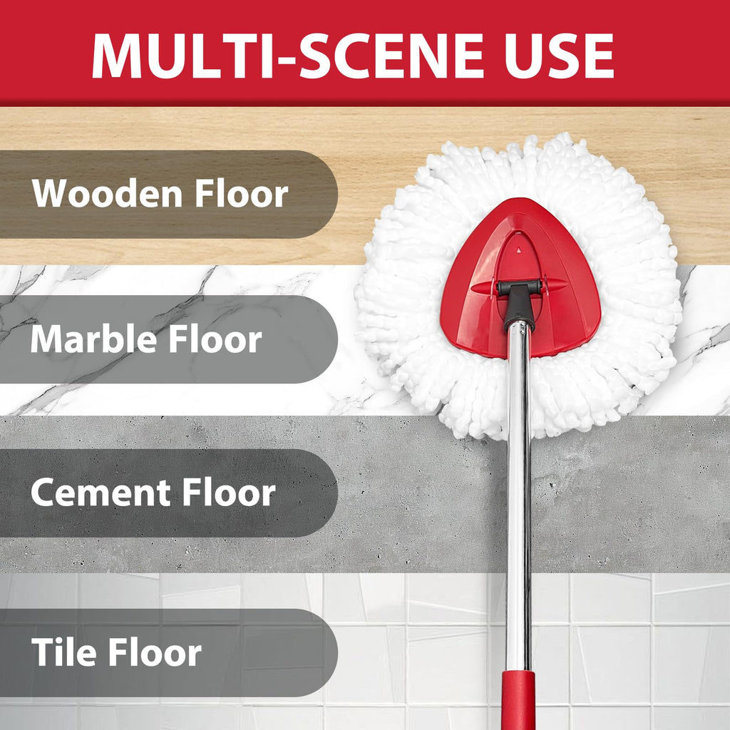 Spin Mop Replacement Set for O-Ceda EasyWring 1-Tank System, Includes 2 Mop Head Replacement, 1 Mop Handle (30-58in Adjustable 4-Section Pole), 1 Scrubber Head, 1 Spin Base