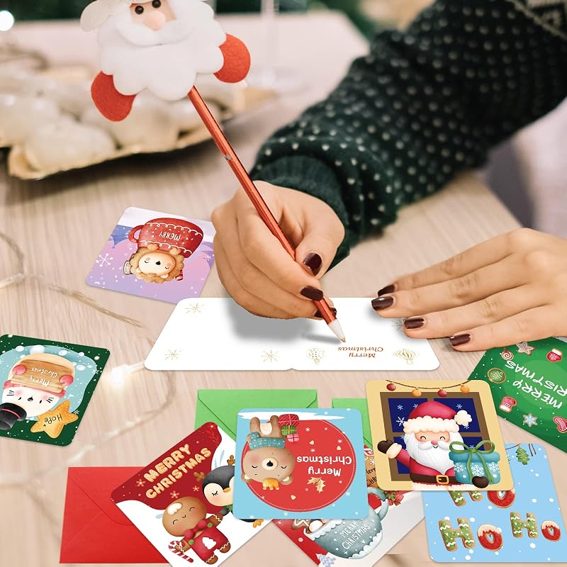 Mini Christmas Cards with Envelopes, 24 Pack – 3x3" Greeting Cards for Kids & Friends