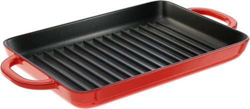 Lodge Enamel Cast Iron Grill Pan - 12.5 x 8 Inch with Dual Assist Handles - Versatile for Oven, Stove, Grill & Campfire - Red