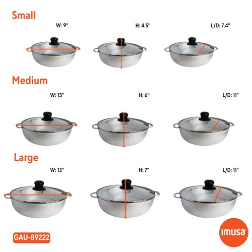 IMUSA Caldero Stock Pot with Glass Lid 3pc Set, 1.5/2.5/5.2qt, Cast Aluminum, Perfect for Serving Medium & Small Groups, Riveted Handles, Made in Colombia, Silver.