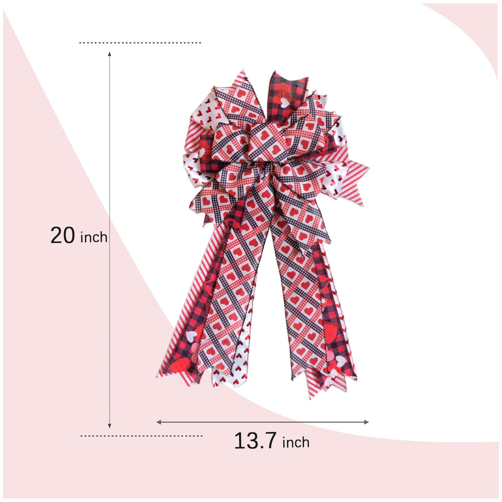 Egolot Valentine’s Large Heart Bow for Wreath Tree Topper, 20 Inch Valentines Day Red Heart Bow Decor for Party Indoor Outdoor, Red Black Bow for Party Wedding
